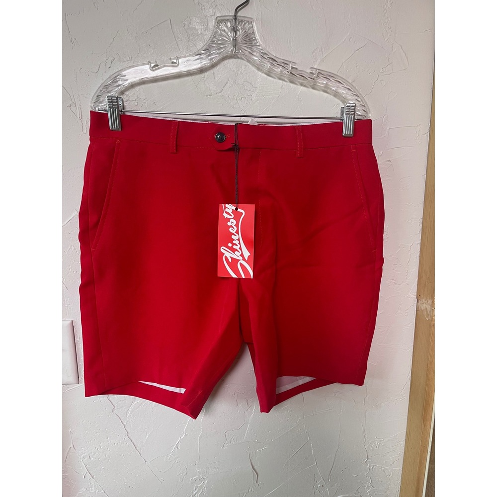 Shinesty Mens Red Solid Flat Front Party Golf Shorts Size‎ 33/34 NWT